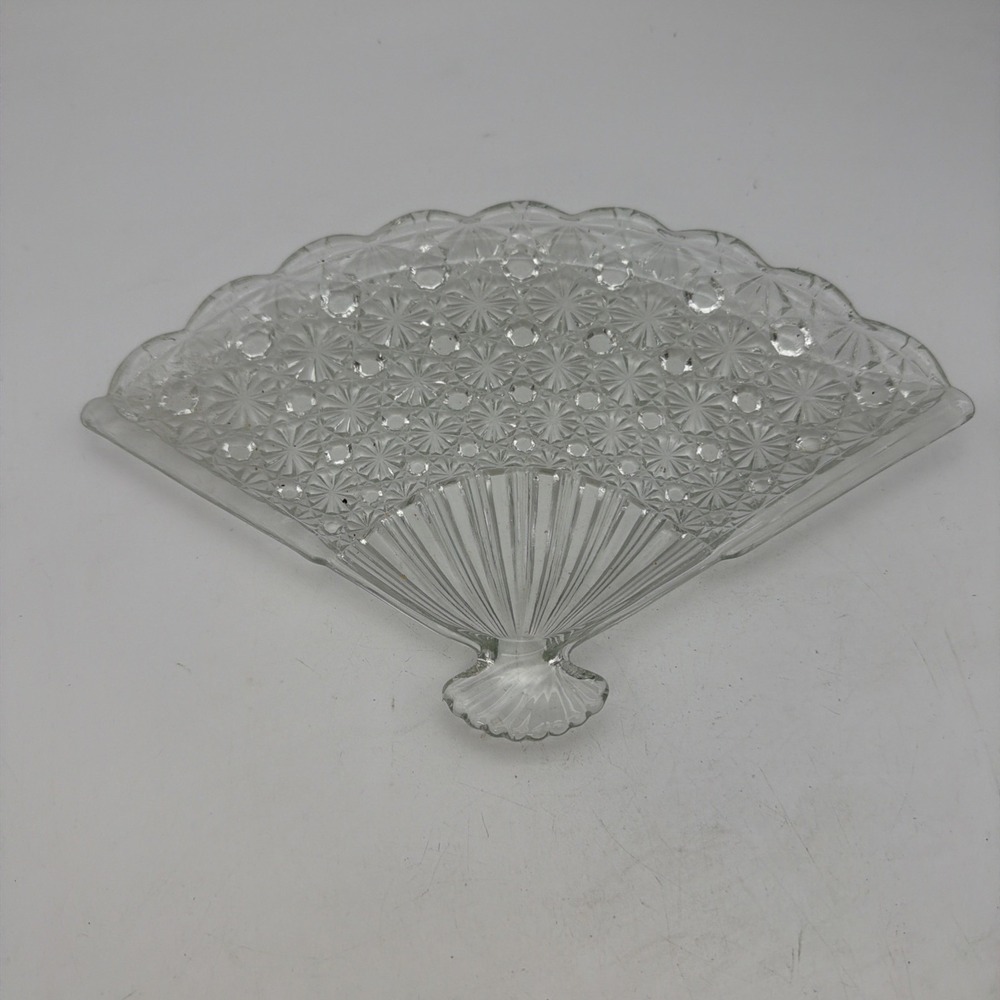 Vintage Fenton Daisy and Button Clear Glass Fan Shaped Tray/Dish